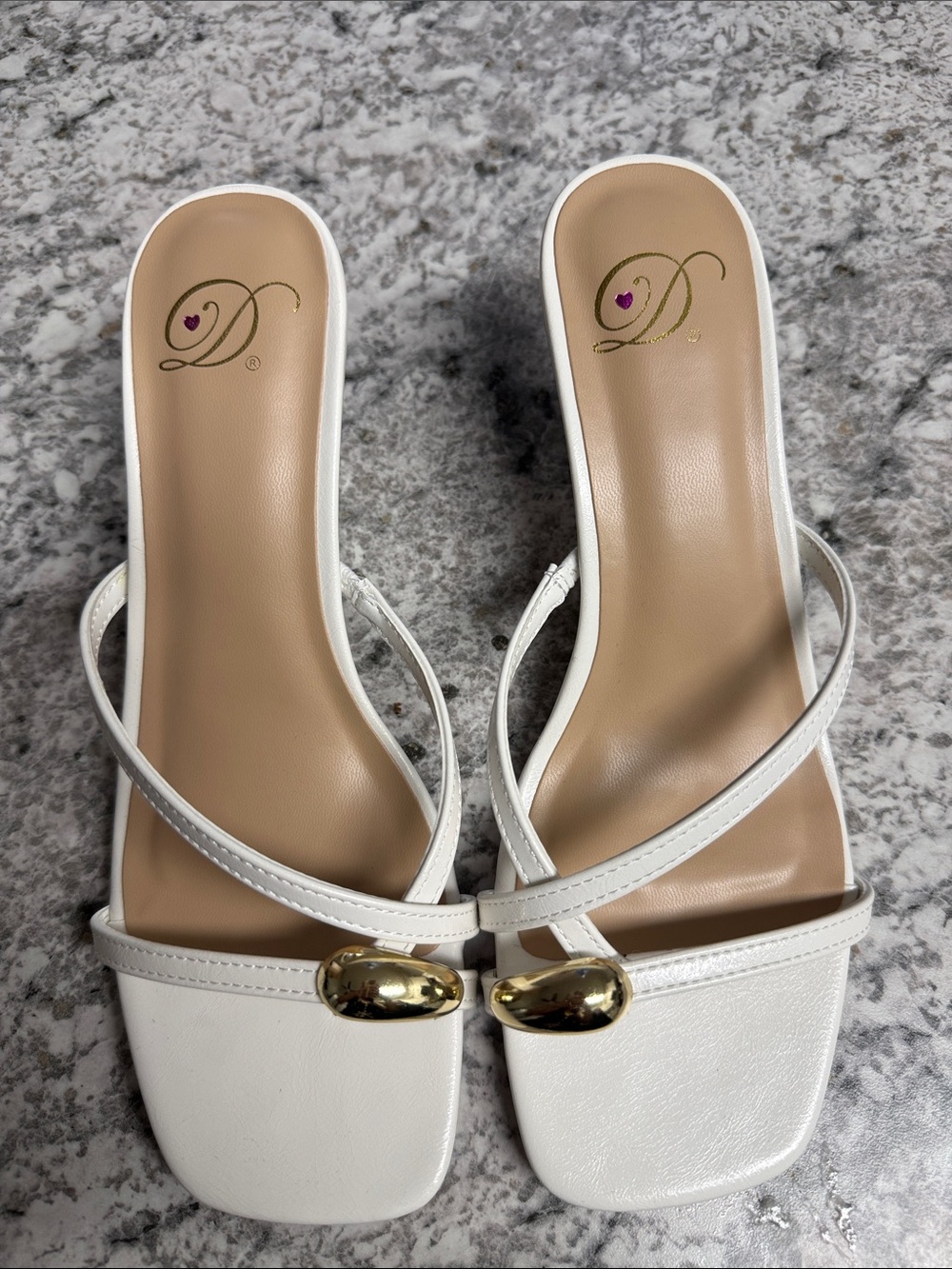 Delicious White Slip-On Mules with Gold Accent